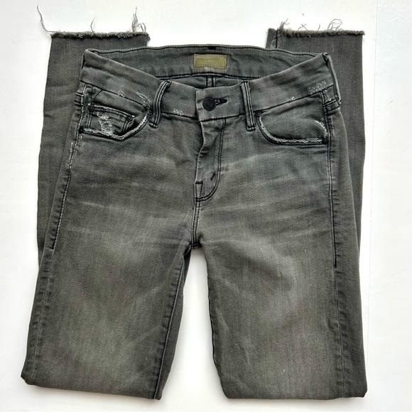 MOTHER The Looker Ankle Fray Skinny Jeans in Last Chance Saloon Gray Grey 25 - Picture 9 of 13